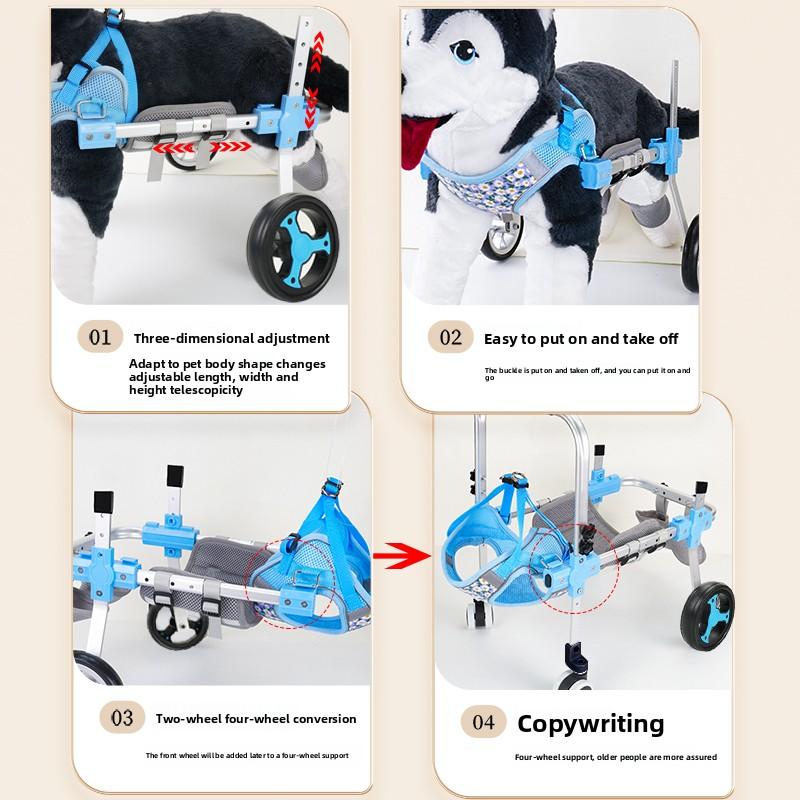 Four Wheel Assisted Walking Adjustable Dog Wheelchair for Hind Legs Durable Pet Mobility Cart with Comfort Fit for Elderly Dogs