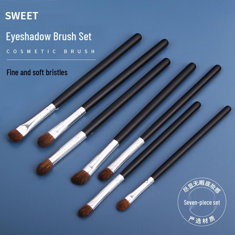 7-Piece Beginner's Horse Hair Eyeshadow Brush Set - Portable Eye Blending Beauty Tools
