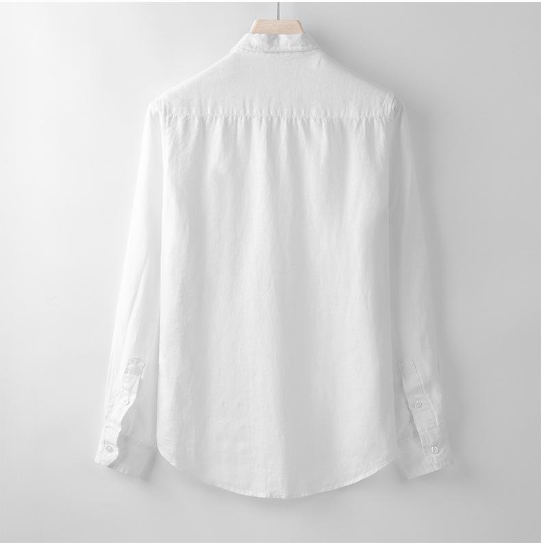 Men's Casual Long Sleeve Cotton Linen Shirt with Turn-Down Collar - Lightweight, Loose Fit for Spring & Autumn.