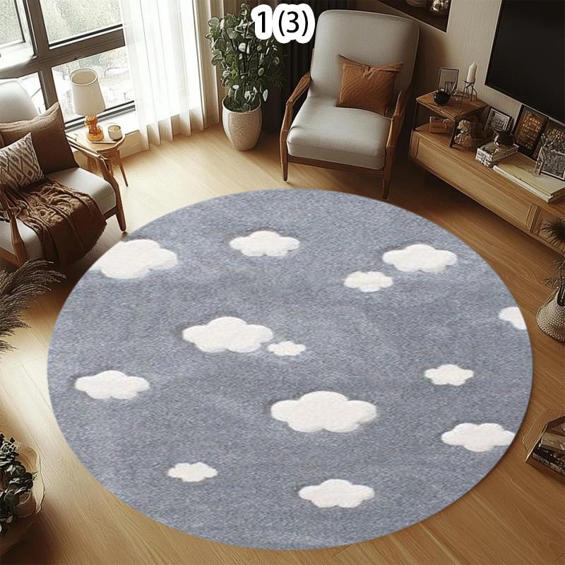 Simple Blue Sky White Cloud Circular Carpet Minimalist Living Room Bedroom Decoration Carpet Entrance Doormat of The Foyer