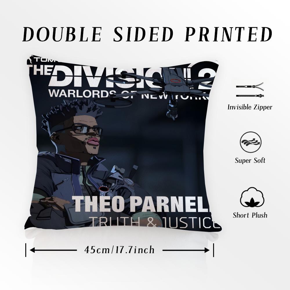 Tom Clancy's the Division 2 Pillow Case Anti-dustmite Pillowcase Invisible Zipper Silky Short Plush Sofa Cushion Cover