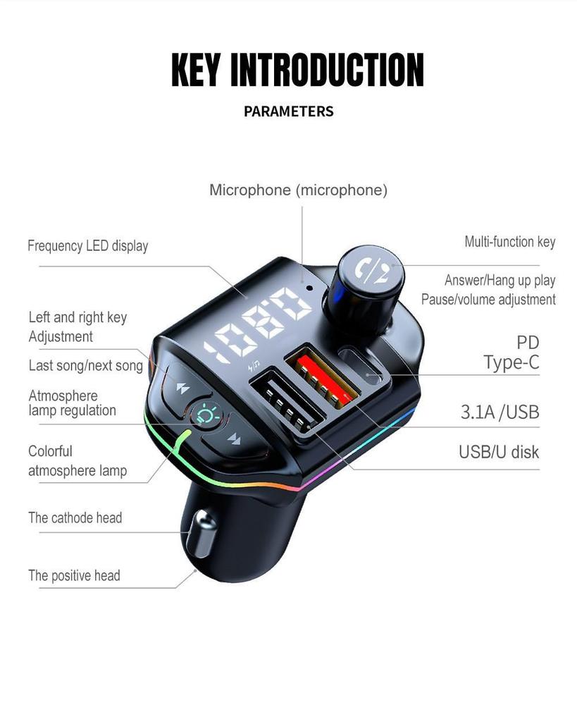A8-A18 Bluetooth-FM-Transmitter fürs Auto und Dual-USB-PD-Ladegerät 3,1 A