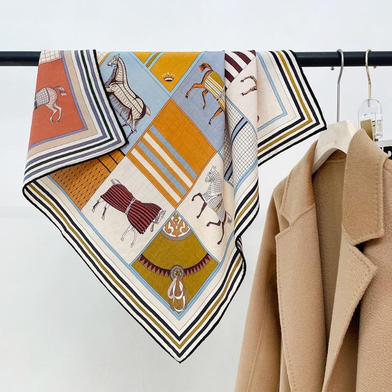 Colored leaves double-sided heterochrome silk wool silk scarf women's new thermal shawl light luxury versatile silk wool scarf