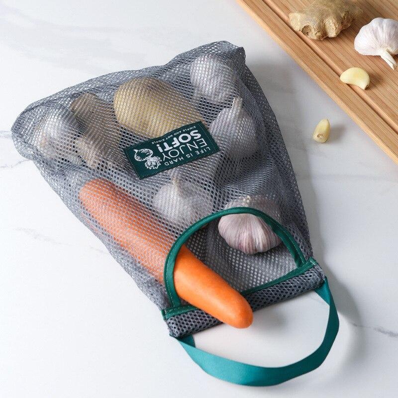 Fruit Vegetables Shopping Storage Bags Reusable Tote Mesh Net Woven Organizer Kitchen Shopper Vegetable Hanging Sorting Pocket