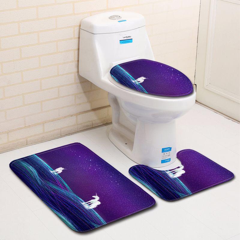 Unicorn Bathroom Toilet Three-Piece Floor Mat Doormat Bathroom Carpet