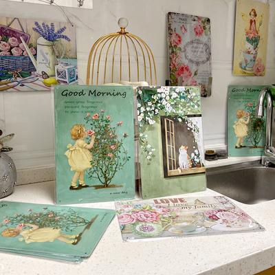 20CMX30CM Retro Flower Figures Iron Painting Garden Pastoral Balcony Outdoor Landscaping Layout Wall Old Decoration Pendant