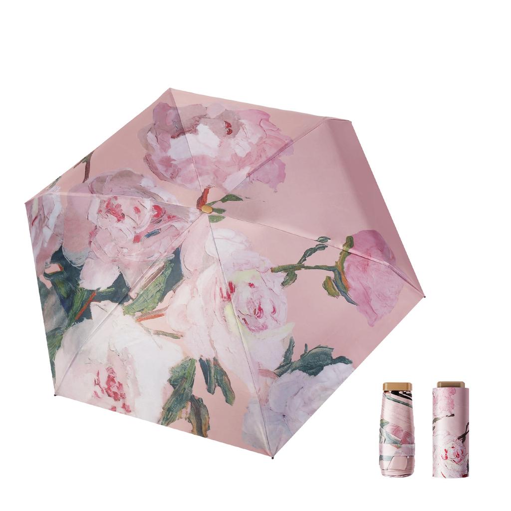 Mini Flat Pocket Umbrella Oil Painting Flower Anti UV Sunscreen Compact Folding Parasol