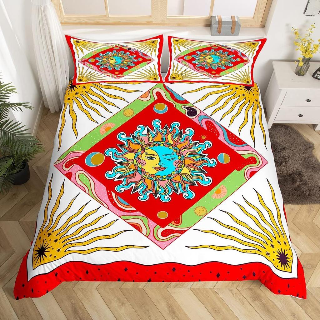 Sun and Moon Psychedelic Duvet Cover Set King Size Geometric Creative Colorful Bedding Children Teenagers Adult Room Decoration