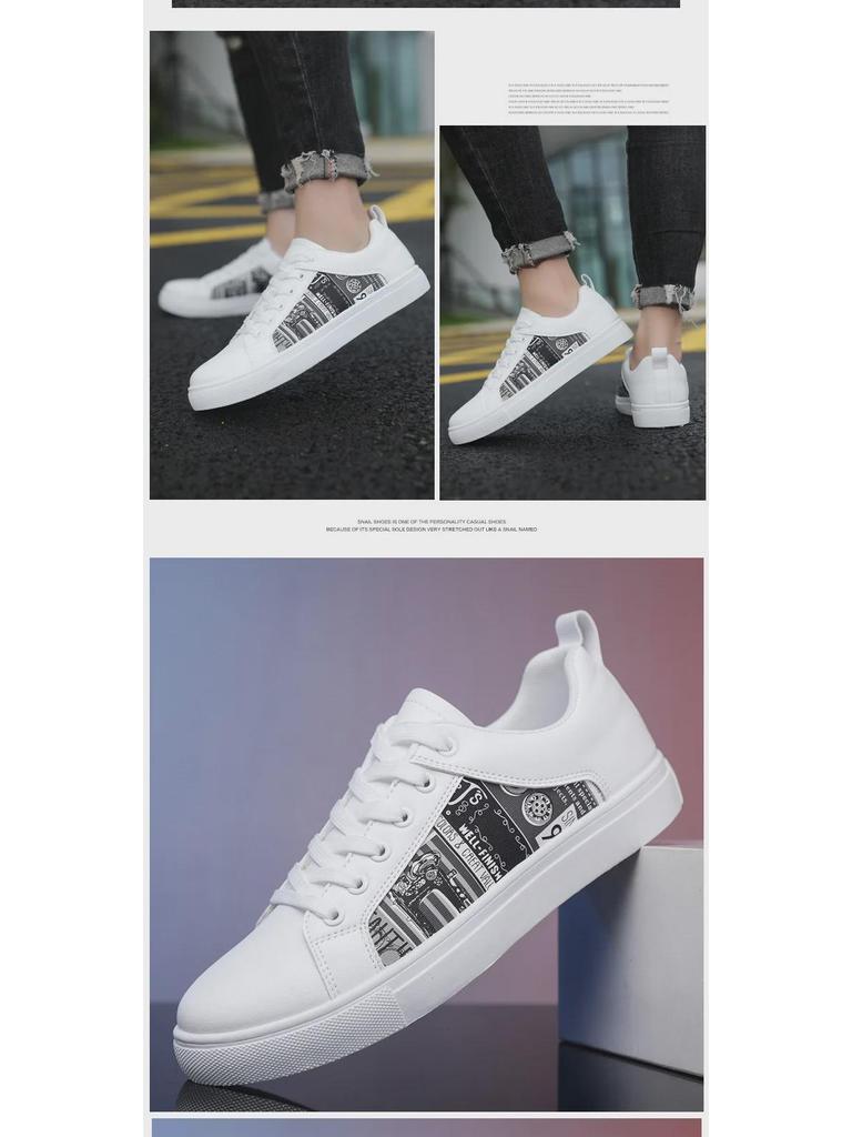 Large Size Versatile Men's Korean Style Low-Top Sneaker Casual White Shoes