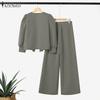 ZANZEA Women Long Sleeve Cardigan Blouse and Wide Leg Pants Two Piece Suit Sets
