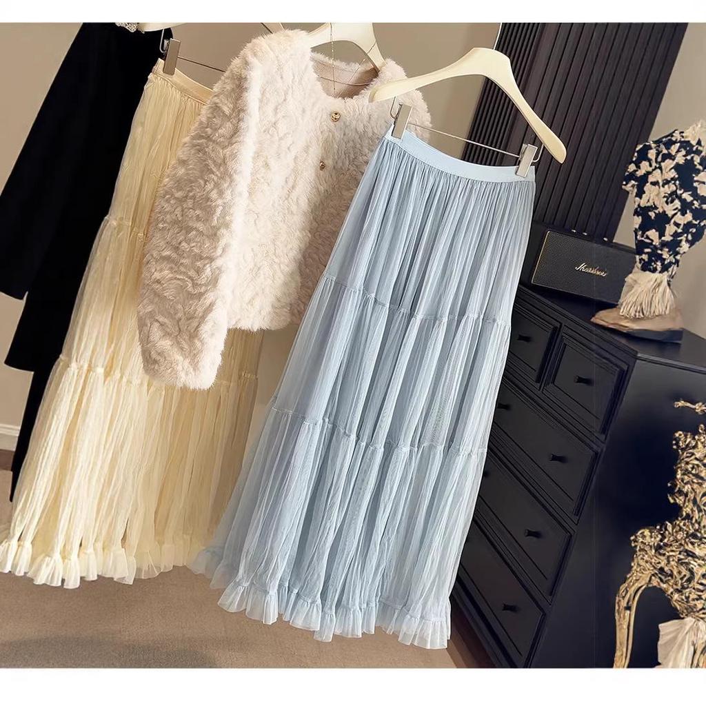 Elegante Gonna a Torta a Strati con Rete Invernale a Vita Alta e Linea ad A per Donna - Nuovo Stile 2026