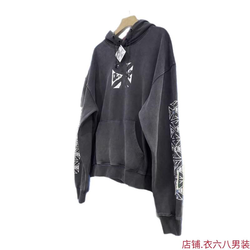 Mens Oversized Hooded Zip-Up Sweatshirt With Graphic Print Cotton Blend Fall Winter Streetwear
