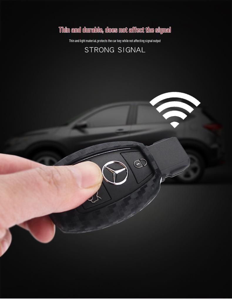 Mercedes-Benz Kohlefaser Schlüsselhülle: Passend für C-Klasse, E300, GLC260, GLE320. Schutzhülle aus weichem Gummi.