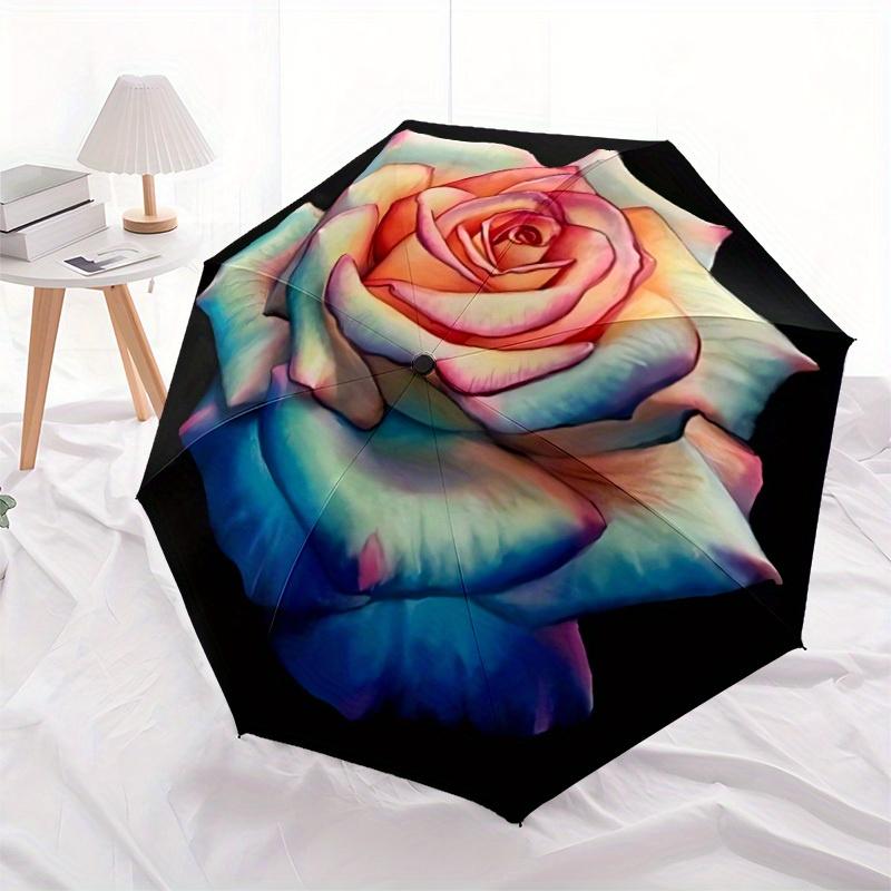 1pc Multicolored Rose Automatic Umbrella 8-Bone Design Compact Gear for Outdoor Travel, Perfect Holiday Gift yy250827034