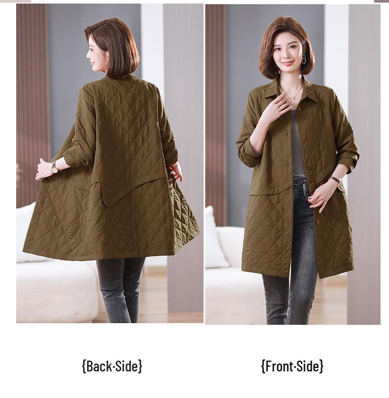 Women's Mid-Length Argyle Patchwork Trench Coat - 2024 New Autumn Casual Style