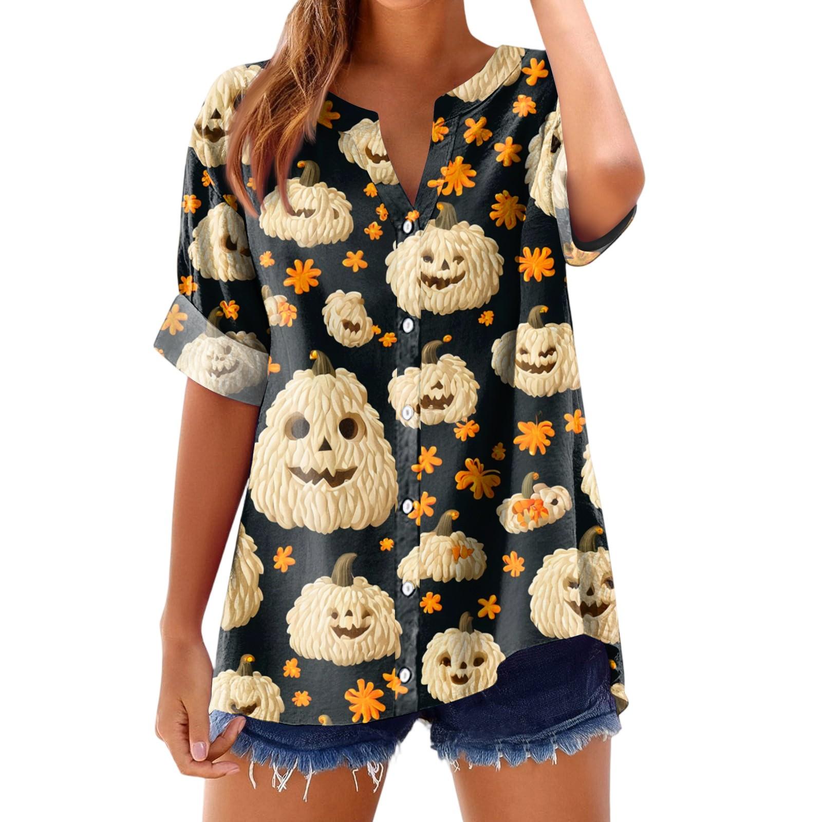 

Women s Fashionable, Casual, Comfortable, Loose-Fitting Halloween Print Top XL