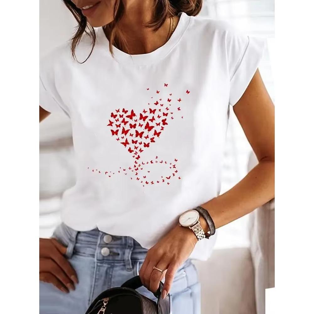 Love Style Trend Cute 90s Harajuku Women Print Ladies T-shirt Casual Basics O-collar Black Shirt Short Sleeve Ladies T-shirts