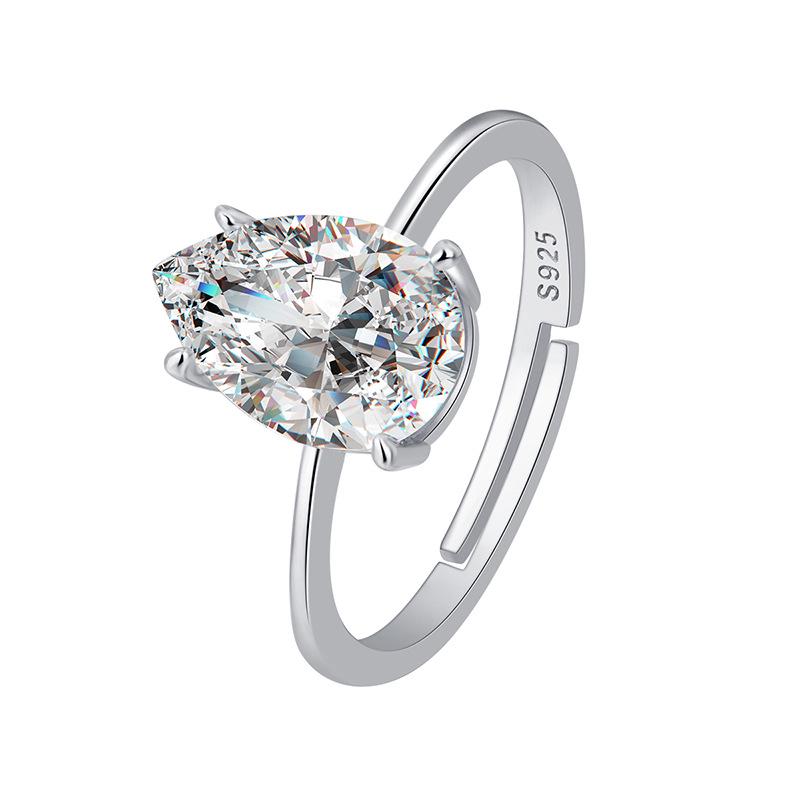 S925 Sterling Silver Teardrop 3 Carat Simulated Diamond Luxury Ring for Women - Elegant Wedding and Celebrity Style