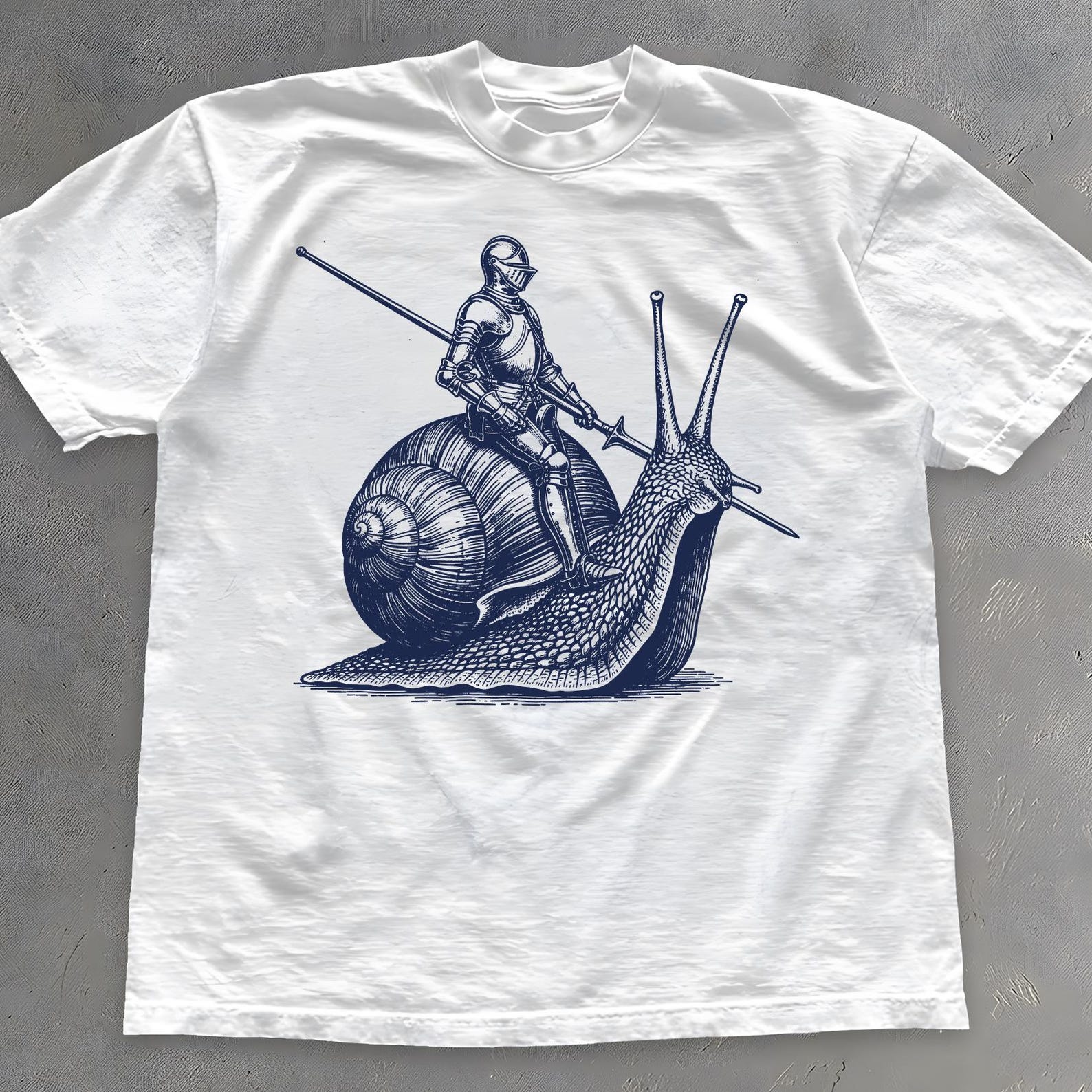 Knight Riding Snail Shirt: Surreal Vintage Fantasy Graphic Tee 2XL