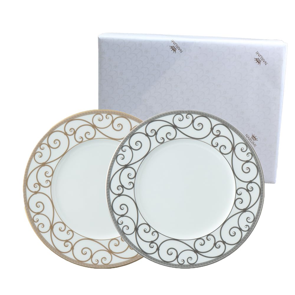 NARUMI Rondo Plate Gold and Set of Elegant and Perfect for a Pair of Wedding Gift Boxed and Gift Set, 21cm, Platinum, 2, Stylish, Gifts, Wrapped,