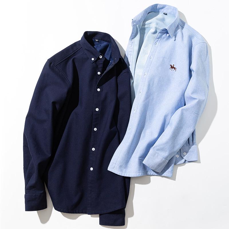 Cotton Oxford Warm Shirts Solid Long Sleeve Winter Business Casual Clothes Logo  2Layer