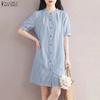 Women Casual Round Neck Short Sleeve Stripe Print Dress