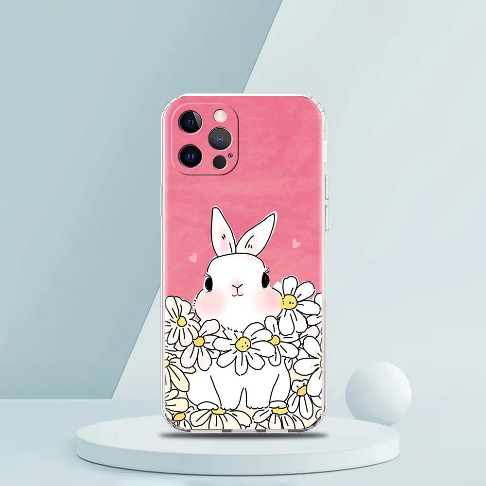 Cute Colorful Rabbit Luxury Phone Case For iPhone 16 15 14 13 12 11 Pro Max XS X XR SE 7 8 Plus Soft Silicone Clear Cover