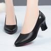 Fashion Spring New Middle-aged Women's Pumps PU Leather Soft Sole Comfortable Non-slip Mid-heel Single Shoes Mother Leather Shoes