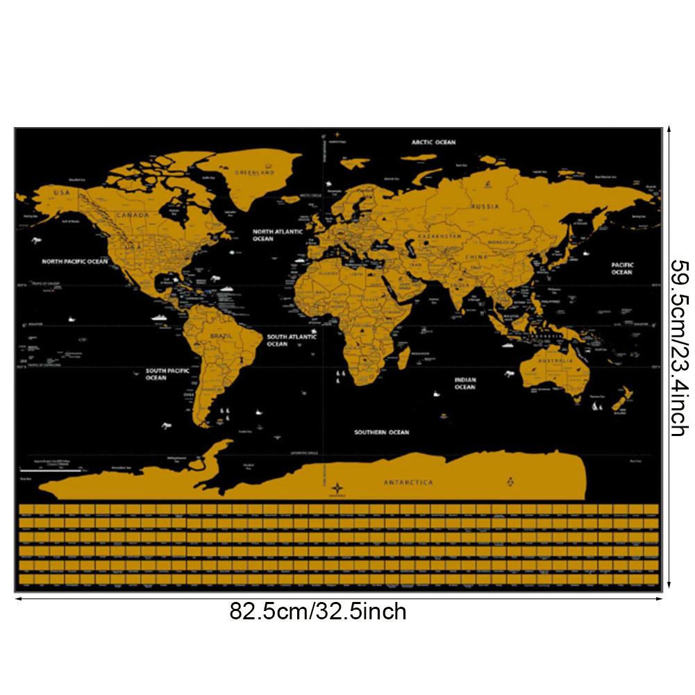 Large Black Scratch Off World Map 82.5x59.4cm Home Decor Gift