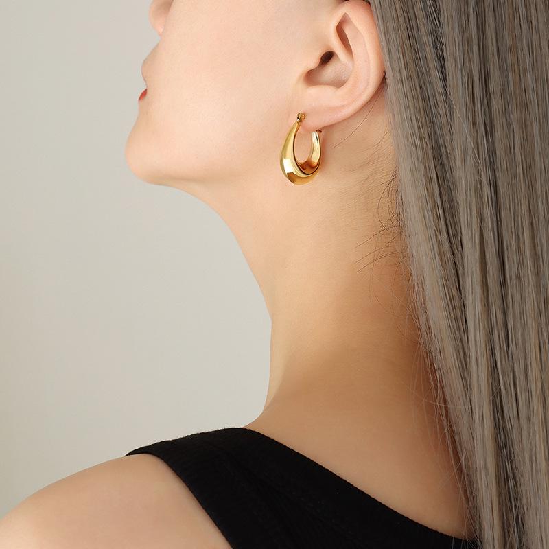 Trendy Gold-Plated U-Shaped Titanium Earrings: European & American Style, No Fading, Fashionable & Personalized.