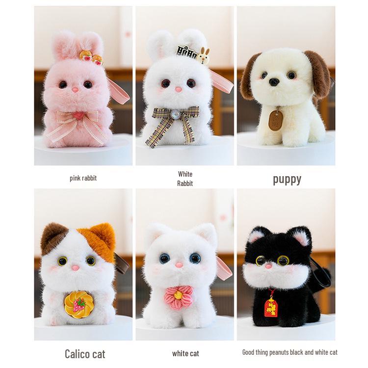 Charming Scented Mini Cat Rabbit Plush Keychain Ornament for Desk Decompression