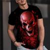 Summer Round Neck 3D Vintage Horror Skull Print Top Fashionable Casual Short Sleeved Men's T-shirts