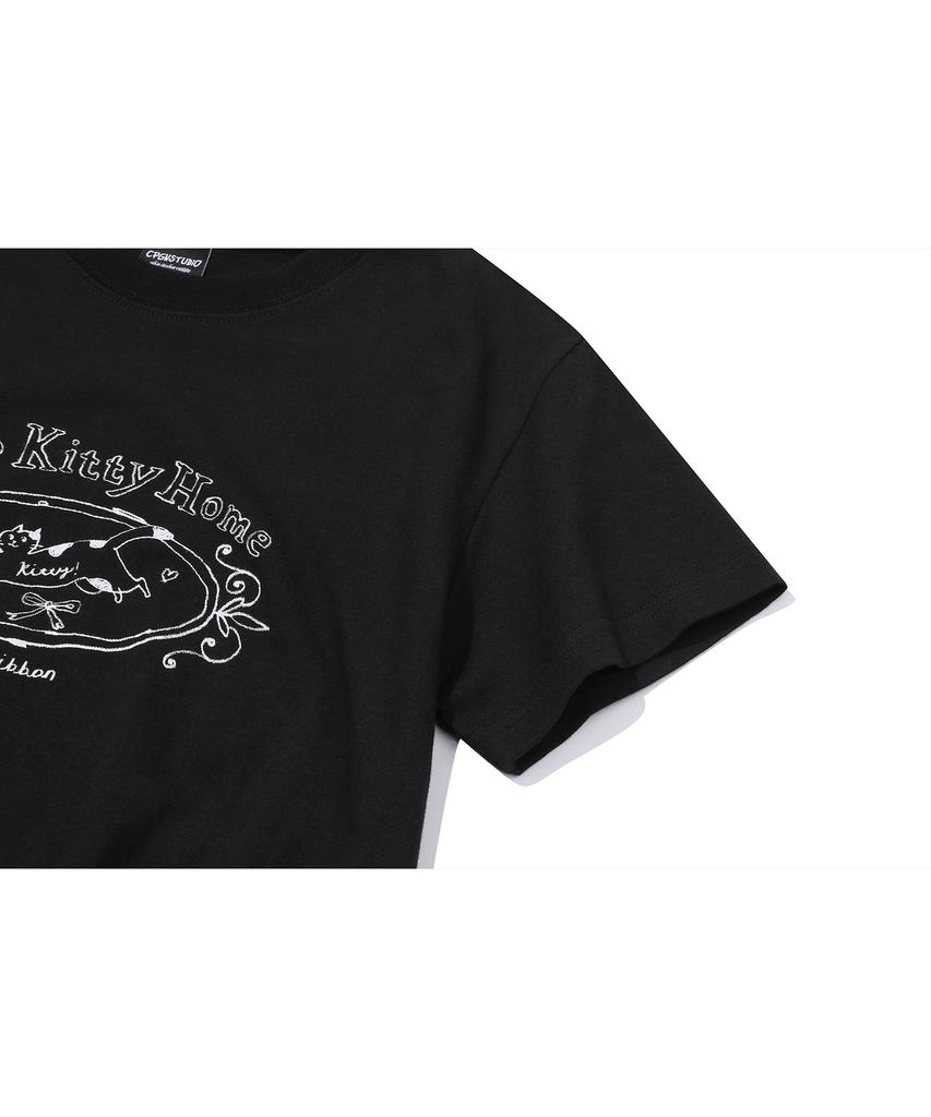 CPGN STUDIO Kitty Home Crop Short Sleeve T-Shirt Black
