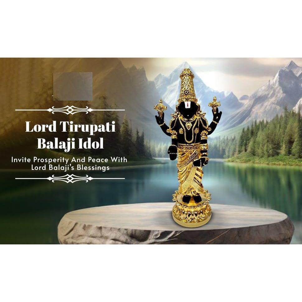 Lord Tirupati Balaji Kamal Gold  Black Idol for Car Dashboard | Lord Venkateswara Swamy for Diwali Decor | Vishnu Ji Idol for Deepavali & Puja Vastu