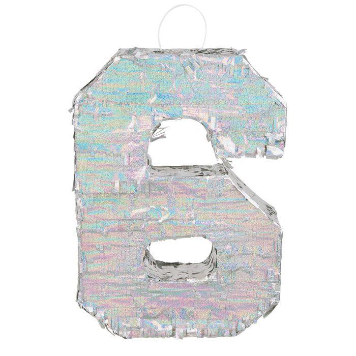 Pinata - BOLAND - Chiffre 6 - Argent Irisé - 40 X 28 X 8 Cm