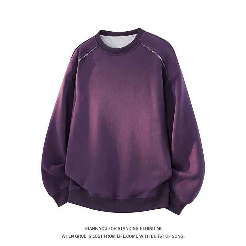 Mens Casual Round Neck Sweatshirt 2026 Loose Fit Solid Color Top Teens Daily Wear