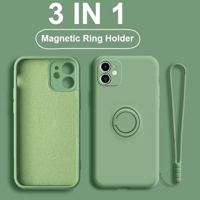 Weiches flüssiges Silikon mit Ringhalter-Hülle für iPhone 14 13 12 11 Pro Xs Max Xr X 13 Mini 8 7 6 Plus Stand-Finger-Halterungsabdeckung