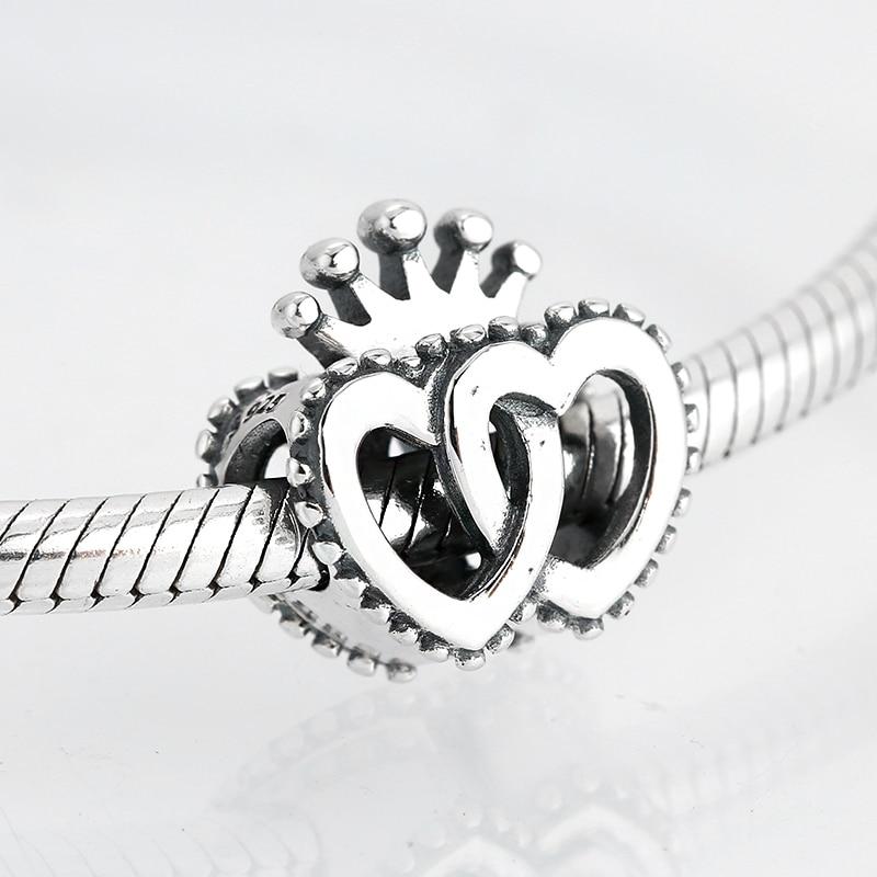 925 Sterling Silver Bead Openwork Sweet Hearts Crown Charms Beads Fit Jiuhao Bracelets Bangles Diy Womens Jewelry