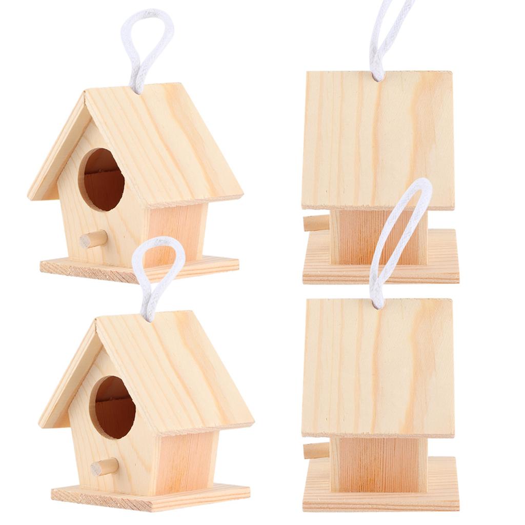 4Pcs Outdoor Wooden Bird House Hanging Bird Resting Nests Box Garden Decoration Ornament