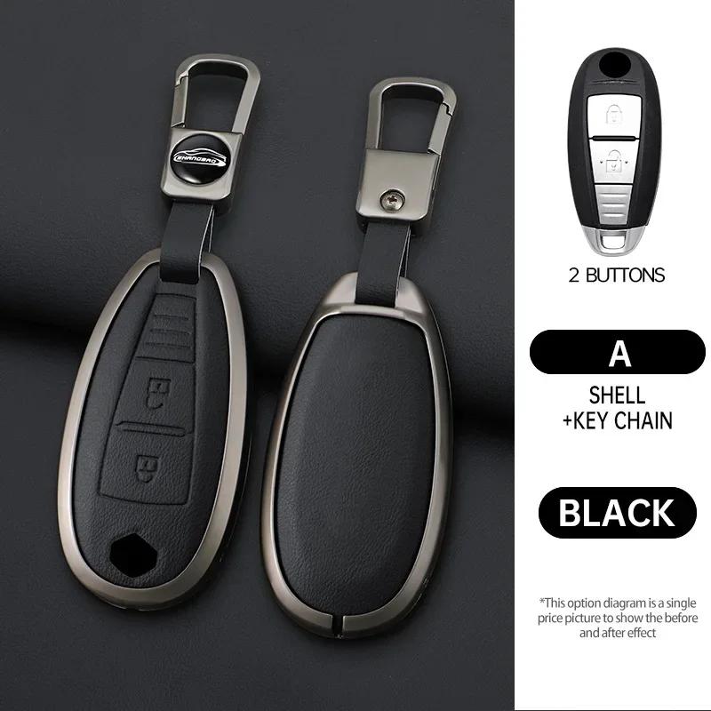 Interior Mouldings Car leather zinc alloy key case For Suzuki S-Cross eitrga Swift car key chain metal key Shell interior decora