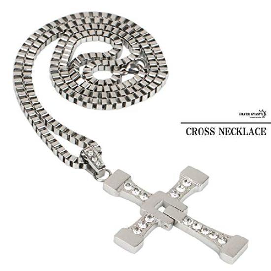 Zirkonia Kreuz Halskette Großes Kreuz Anhänger Funkelnde Einfache Halskette [Silber KYASYA]