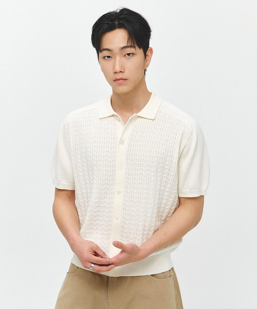 ECORR Front Cable Crop Short Sleeve Knit Cardigan_Ivory