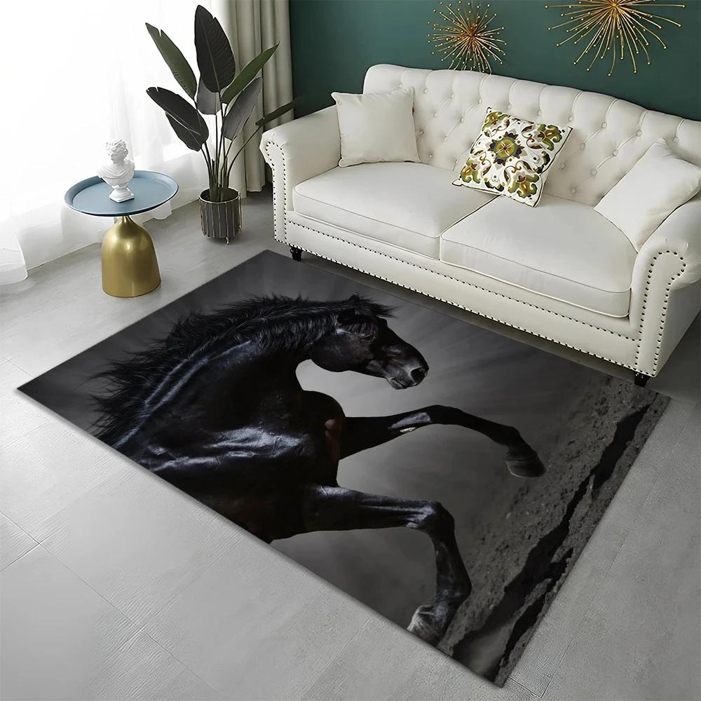 3D Pentium Gallant Horse Steed Animal Carpet Rug for Home Living Room Bedroom Sofa Doormat Decor,kid Area Rug Non-slip Floor Mat