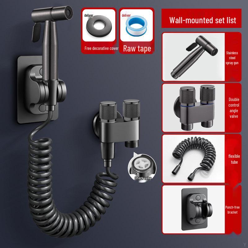 Toilet Spray Gun Set: Dual-Outlet Valve, Booster Water Gun, Feminine Wash