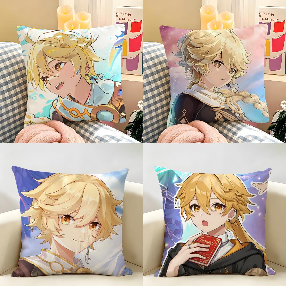 Aether Genshin Game Cushion Cover Natural Linen Organic Fabric DoubleSided Printing Room Sofa Decor Pillow Case
