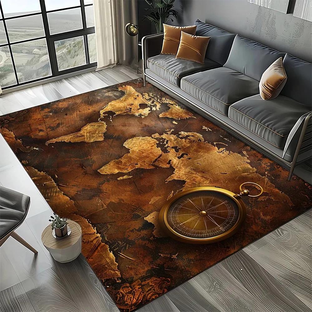 Retro Marine Nautical Chart Compass Carpet Rug for Home Living Room Bedroom Sofa Doormat Decor,Non-slip Floor Mat
