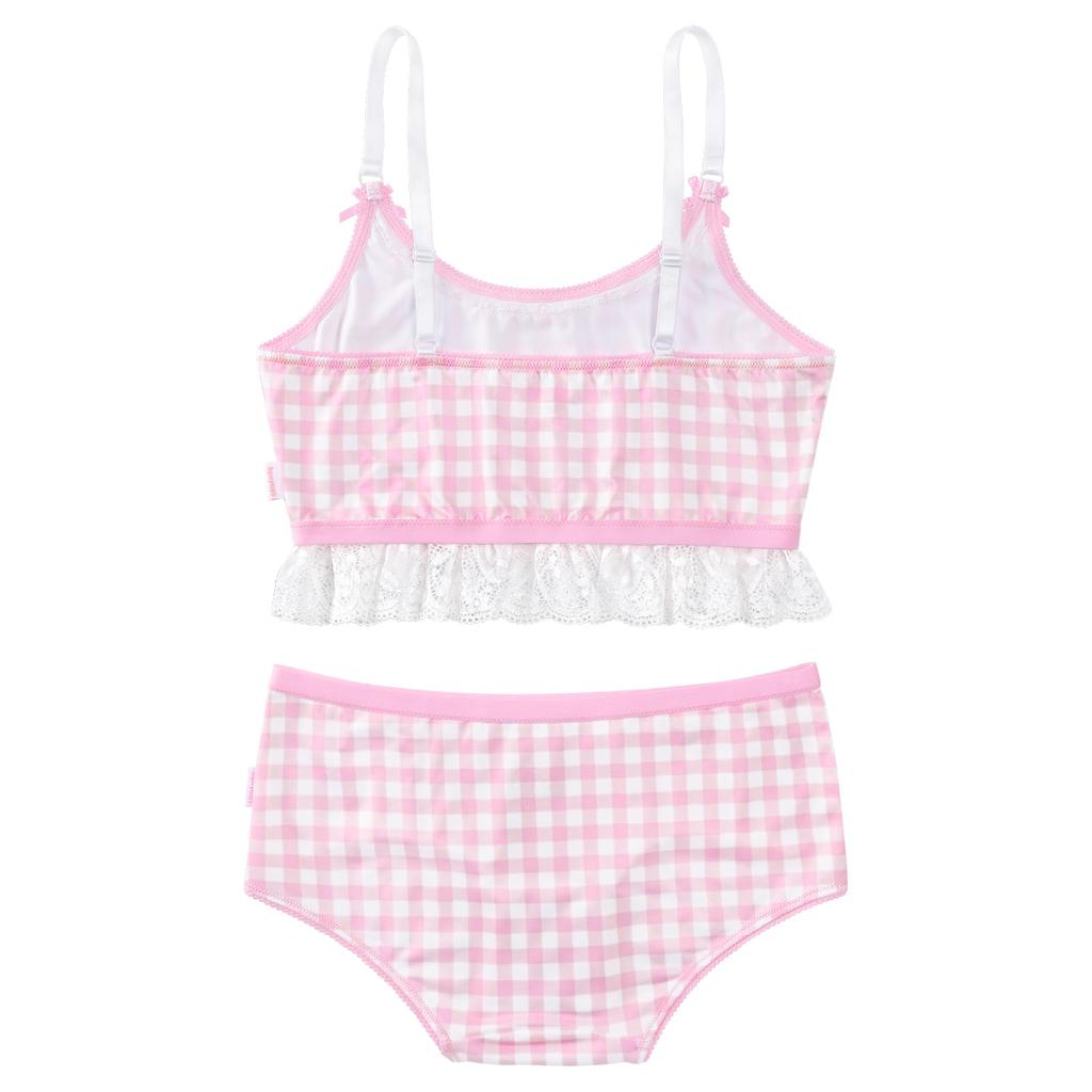 Bralette Set Smooth and Silky Like Camisole and XXXXL [LittleForBig] Women's 2-Piece (Gingham Lolita) - Milk, Panties, Pink,