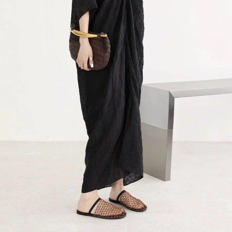 Closed Toe Mesh Hollow Out Flat Gladiator Sandals Women Weaving Design Lazy Mules Summer Outwear Vacation Sandy Beach Shoes