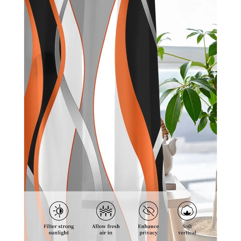 Abstract Lines Gradient Orange Tulle Drapes for Living Room Bedroom Sheer Window Curtains Kitchen Balcony Modern Voile Curtains