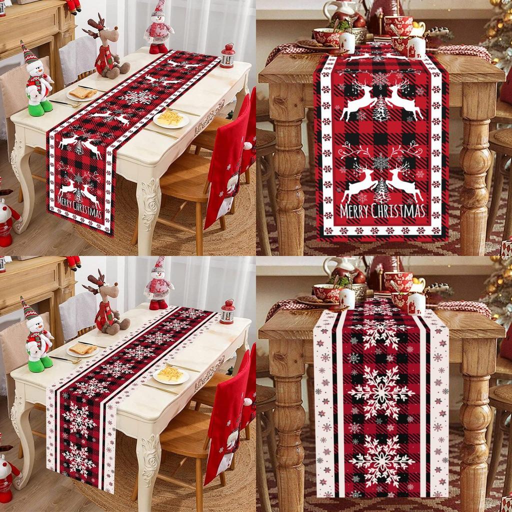 Christmas Table Runner Xmas Snowflakes & Elk Table Cover Christmas Decorations for Home 2026 Navidad Noel Gifts New Year 2026